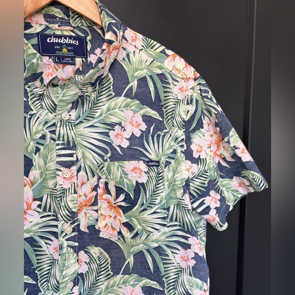 Chubbies Hawaiian Print Button Up Shirt Mens Large Short Sleeve Tropical - Picture 7 of 9
